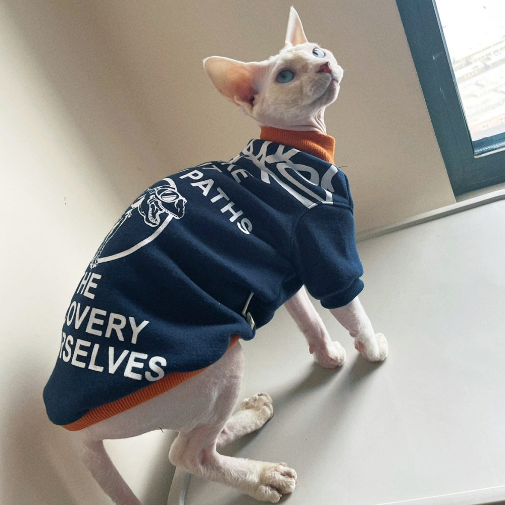Male Cat Fleece Dinosaur Sweatshirt, Thick Warm Coat for Sphynx Cat,Long sleeves Sweater for Kittens,Devon Rex Outwear in Autumn