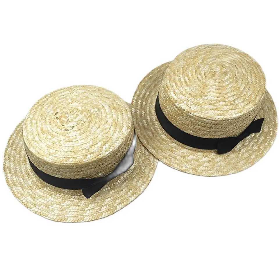 Kids girls nature sun hat Flat Bowler hat Wheat Str hat Boy Children women casual summer beach hat bow ribbob sunscreen hatsXJ250304