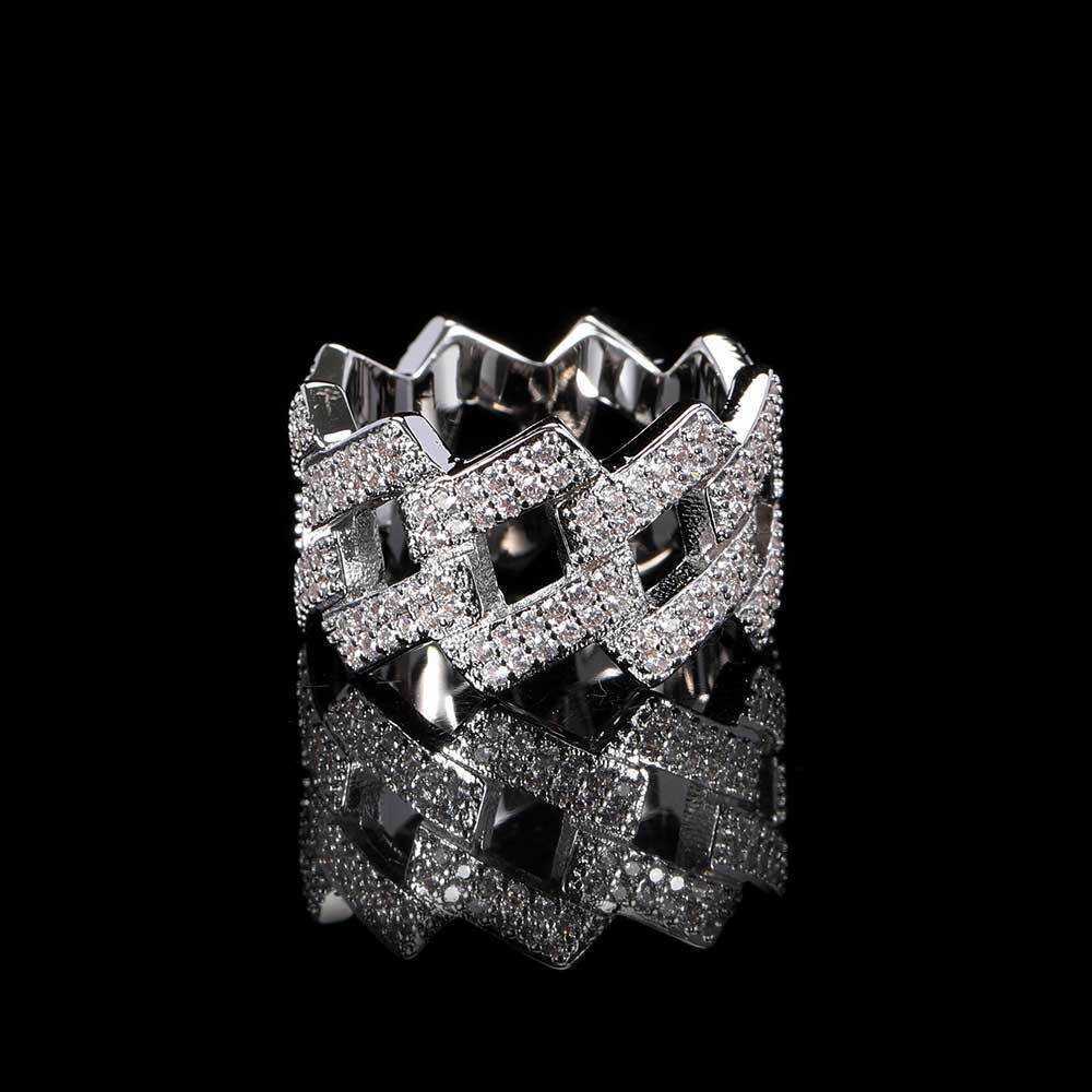 Couple Rings Hip hop 14mm diamond Cuban ring real gold plated double row zircon trendsetter hiphop mens ring H25303