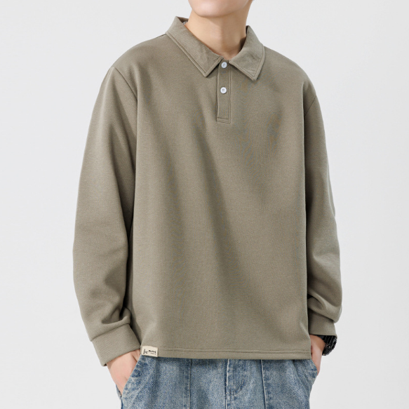 196 Men Long-sleeved Autumn and Winter Heavy Loose Solid Color Lapel Youth Casual