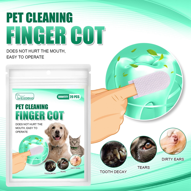 20pcs Pet Disposable Cleaning Wipes Dog Teeth Cleaning Finger Wipes Cat Ear and Eye Beauty Wipes Cat Hygiene and Beauty Products