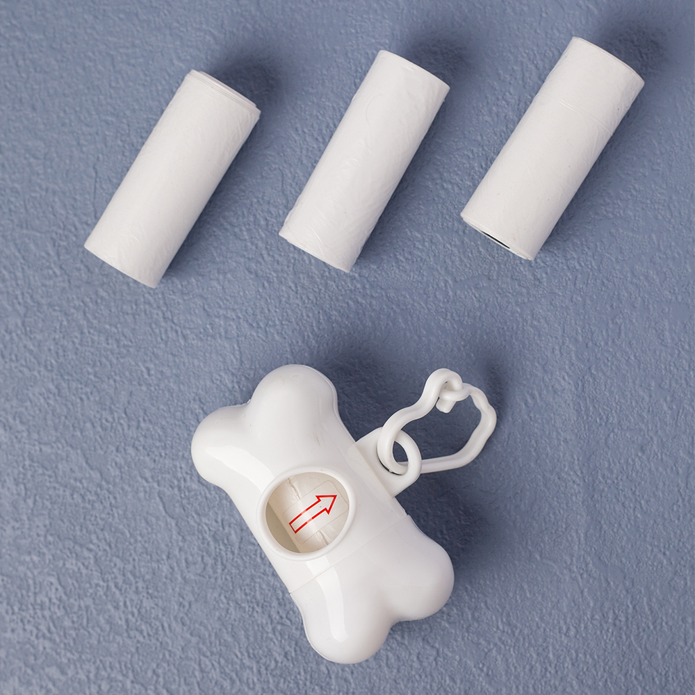 Pet Waste White Bag Dispenser for Dog Waste Bag Holder Plastic Garbage Bag Dispenser Carrier Case bone Pet Dog Waste Poop Bags