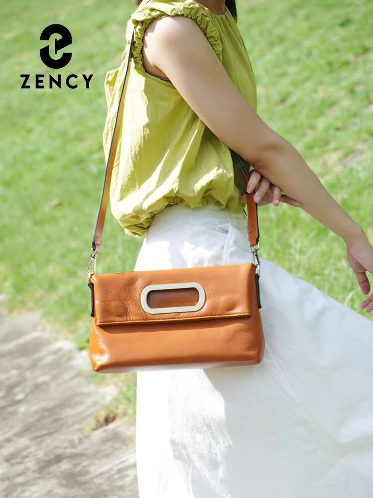 Zency Vintage Genuine Leather Handbag For Women Large Capacity Brown Crossbody Shoulder Bag Flap Purse 2025
