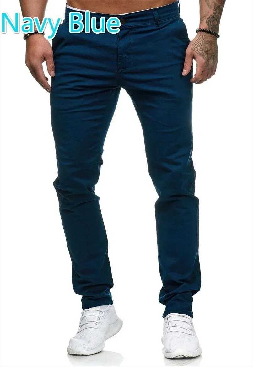 2024 Mens skinny casual Pants Button Zipper Pocket Solid Color Straight Pencil Suit Pants Slim Fit Mens TrouserXJ250303