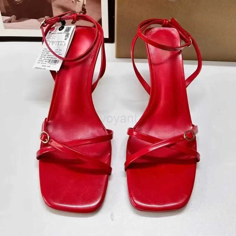 Sexy High H Shoes Wen 2024 Summer Ankle Cross Strap Open Toe Fi Designer Red Elegant Dress Wedding Ladies Sandals Z250304