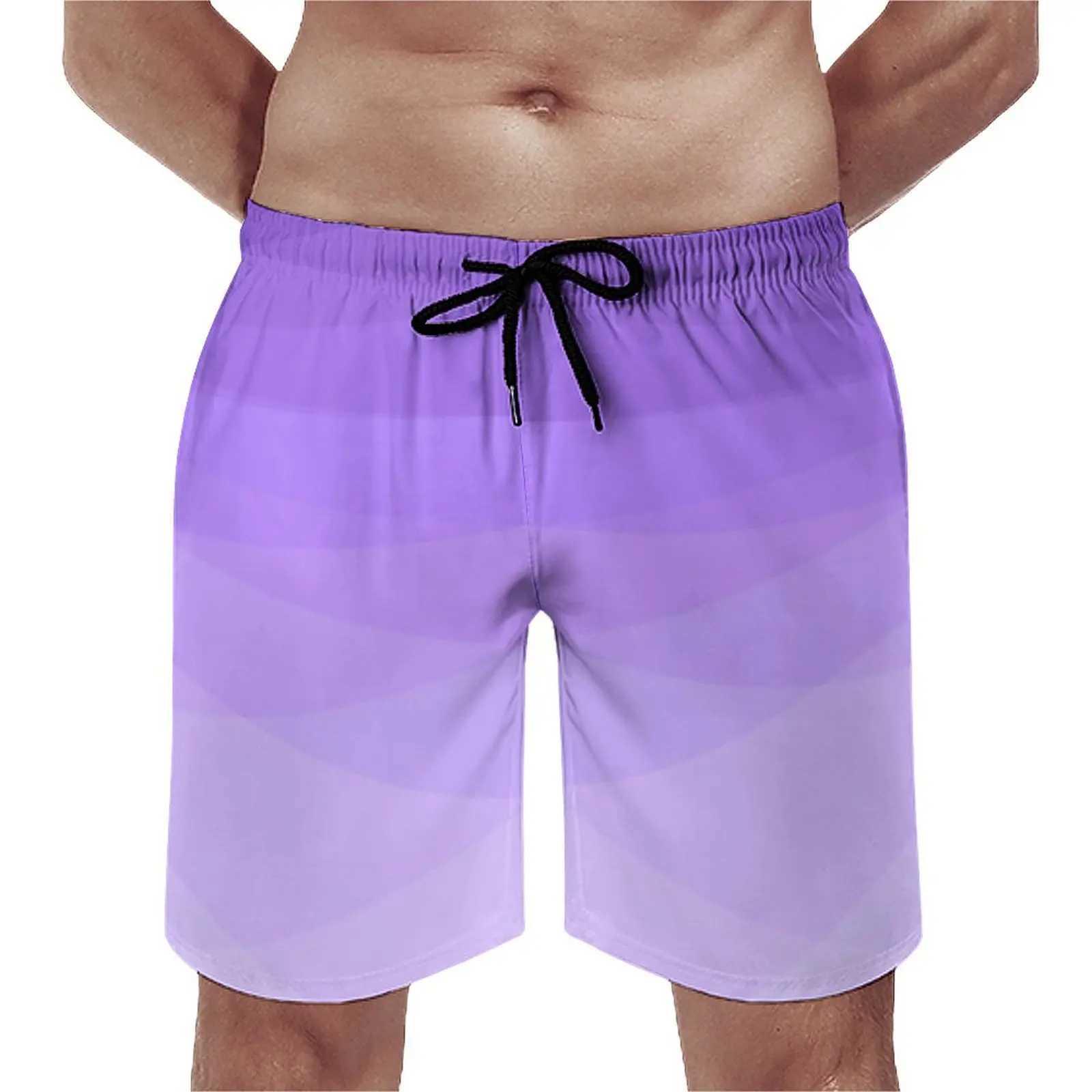 Ombre Polygonal Board Shorts Gradient Purple Vintage Beach Shorts Man Graphic Surfing Fast Dry Beach Trunks Gift IdeaT250304