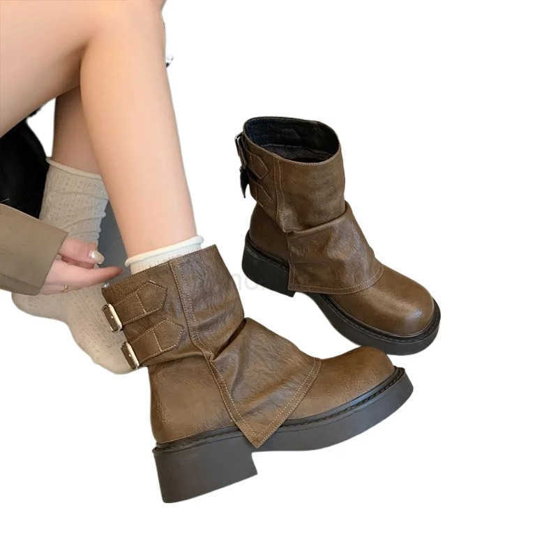 Wen Shoes Spring Autumn Cool Girl Thick Soled British Style Knight Boots Designer Versatile Antiskid High Boots Zapatos Mujer Z250304