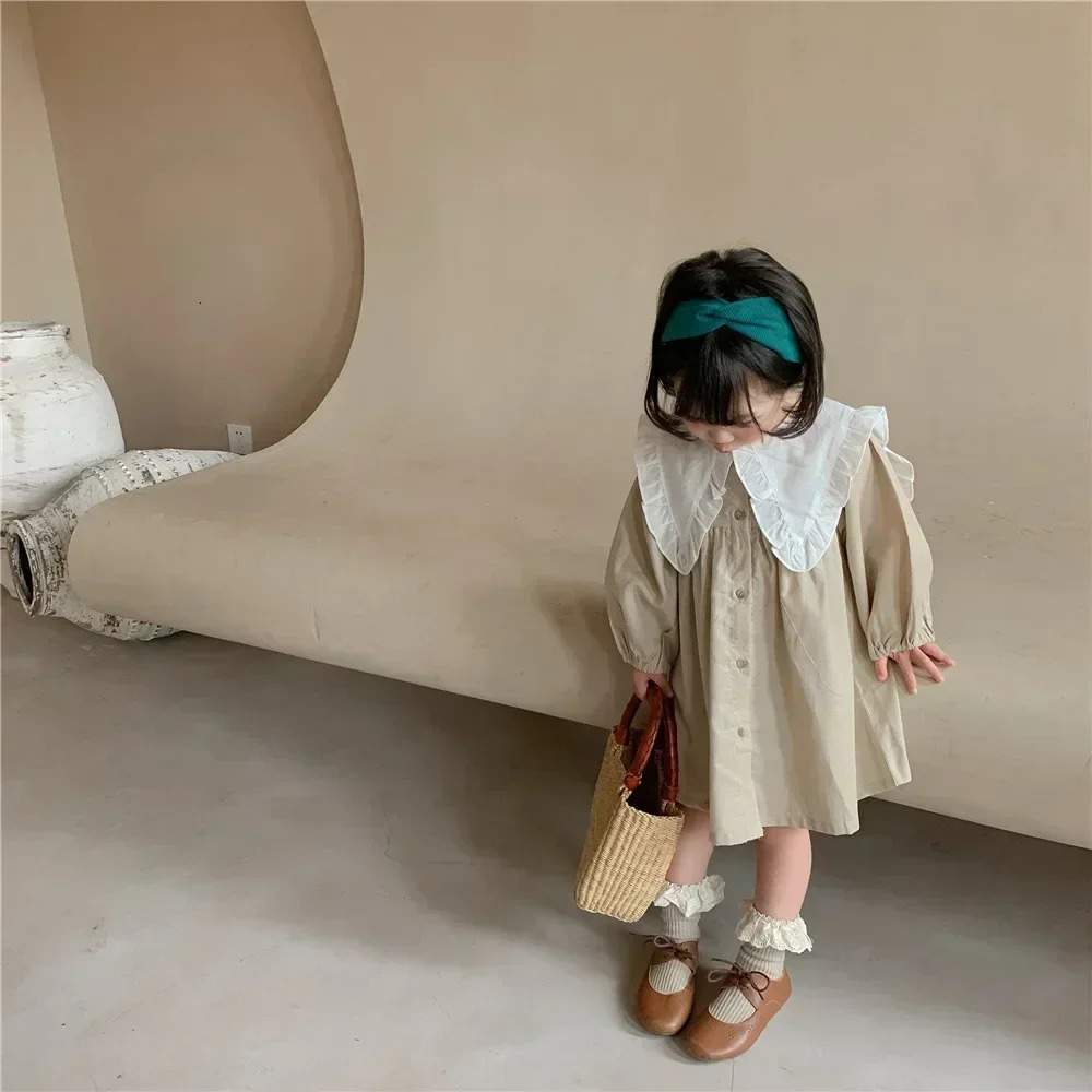 8486 Girls Clothing Casual Dress Spring and Autumn Korean Cotton Linen Princess Plaid 250303