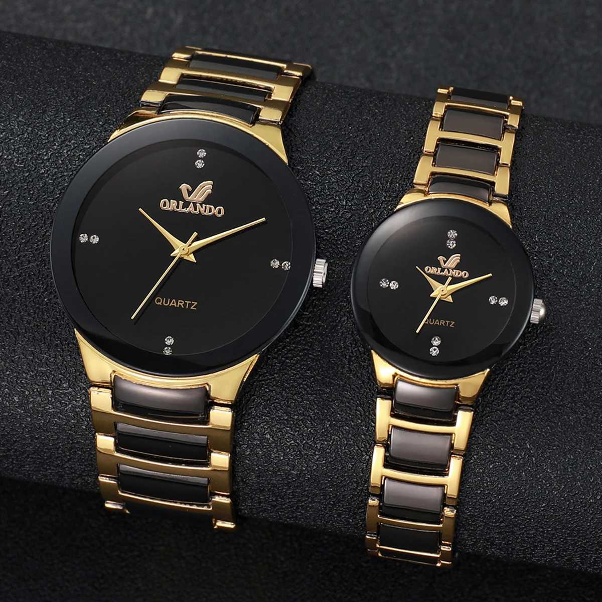2PCS Couples Fashion Stainl Steel Band Womens Quartz Men Busin WristbandsXJ250304