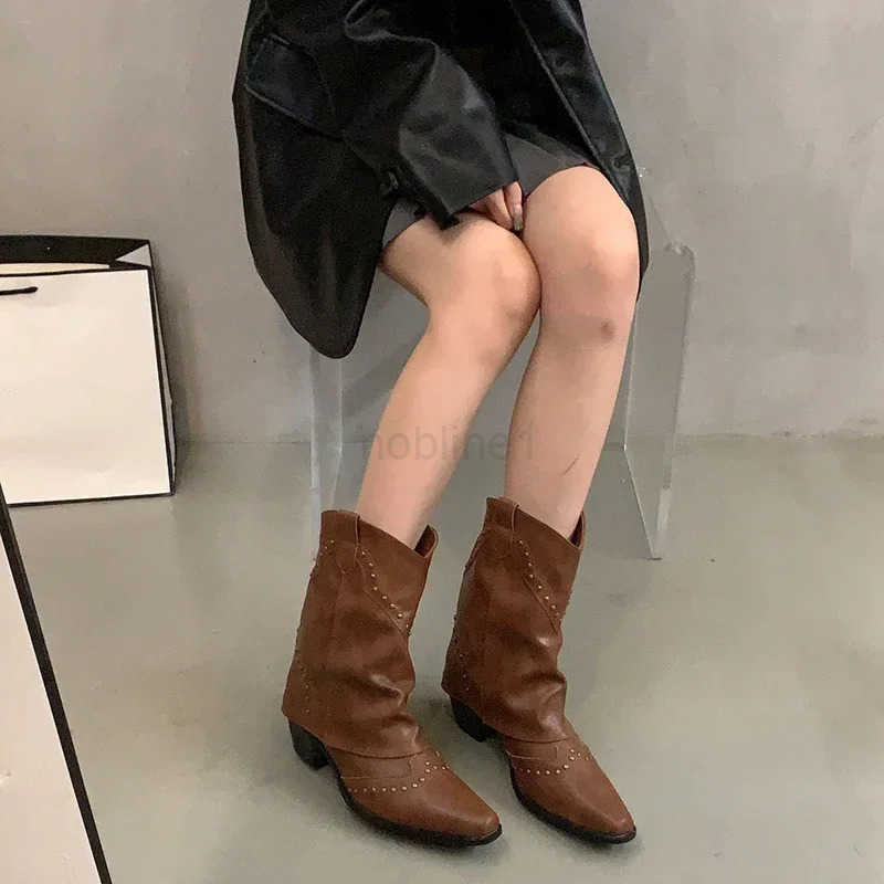 Autumn Winter Wen Trouser Short Boots Style Wern Knight Booties Pointed Toe Square H Fem Shoes Z250304