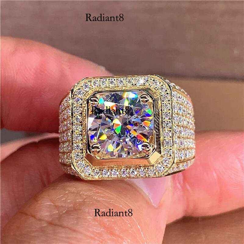 Solitaire 14K Gold Male 2ct Lab Dia Moissanite Ring sterg sier Jewelry Party Wedding band Rings for men