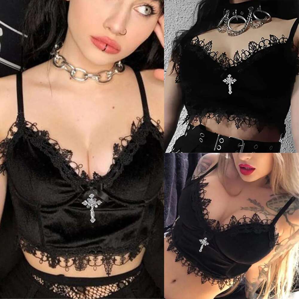 Women's Veet 311 Gothic Lace Bandage Sleeveless Vest Crop Tank Tops Shirt Bra Top 2x