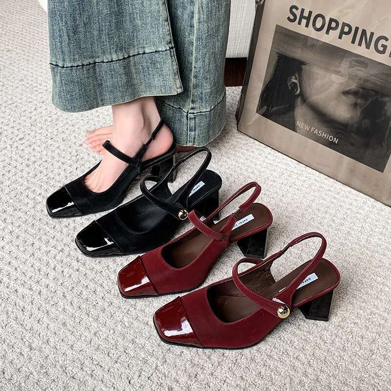 New Summer High Heel Women Sandals Fashion Square Toe Design Style Banquet Party French Retro Lady Dress Shoes