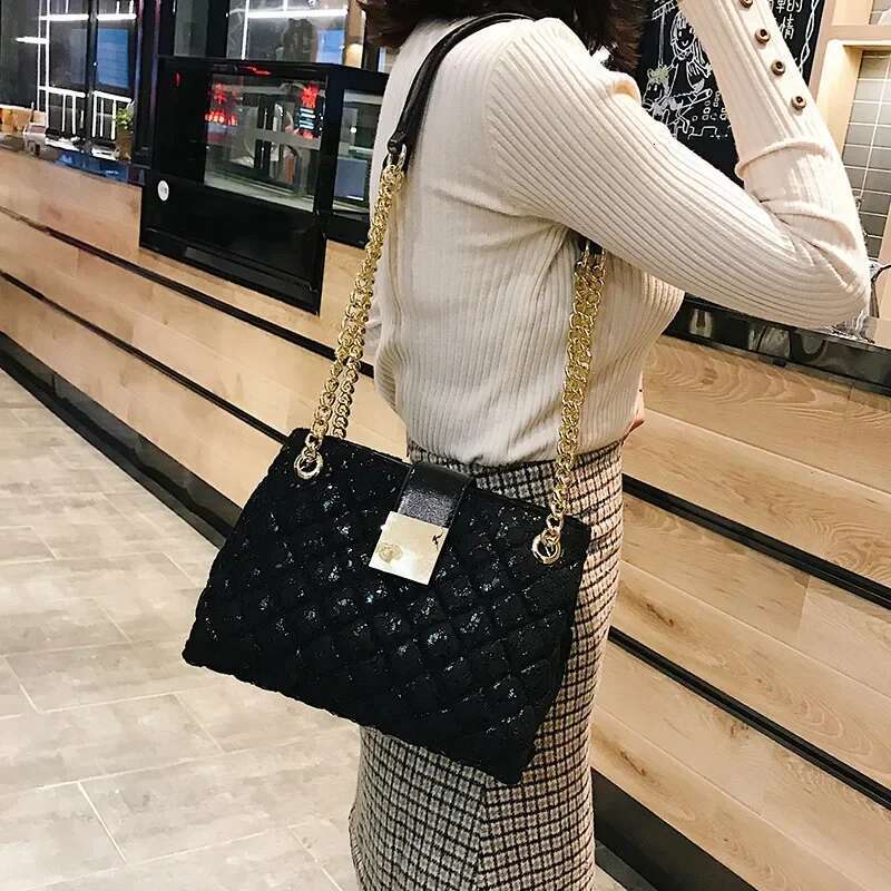 Lace Handbag Chain Women's Handbag Pu Leather Women's Crossbody Bag Bolsa Feminina Black