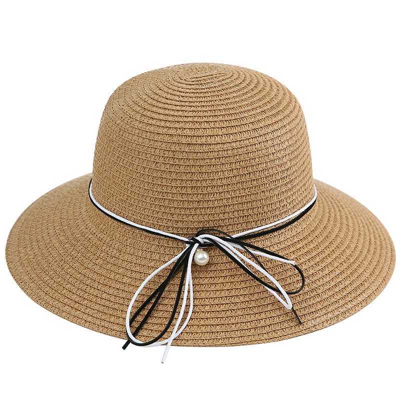 New Black and White Rope Pearl Womens Str Hat Summer Seaside Travel Foldable Shade Womens Str HatXJ250304
