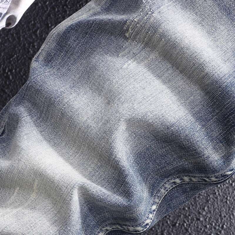 Newly Designer Fashion Retro Gray Blue Elastic Slim Fit Ripped Jeans Men Casual Trousers Vintage Denim Pants Hombre
