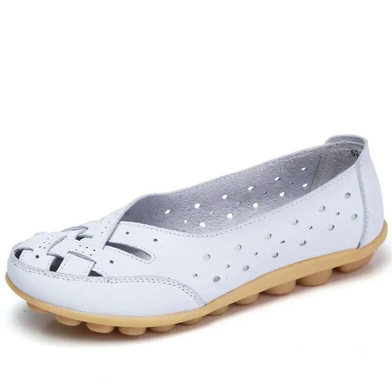 Sandals Fashion New Soft Sole Heel Women Hollow Flat Woman Genuine Leather Shoes Female Casual 2025