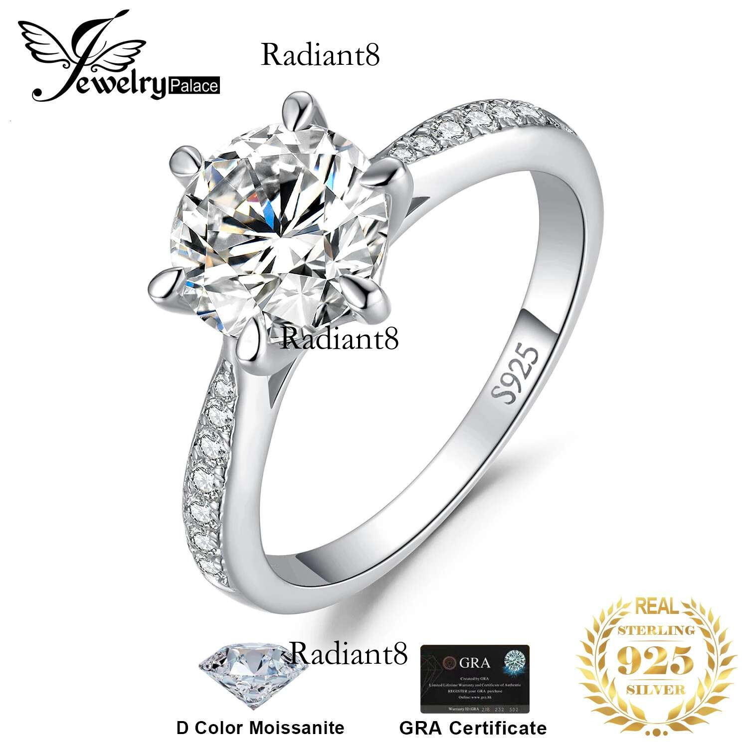 JewelryPalace Moissanite D Color 0.5ct 1ct 1.5ct 2ct 3ct Round S Sterg Sier Wedding Engagement Ring for Women