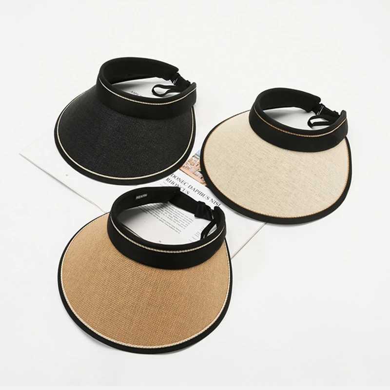 Summer Str Hat for Women Foldable Empty Top Sun Hat Outdoor Beach Anti-UV Protection Wide Brim Female Sunscreen Visor C Golf HatXJ250304