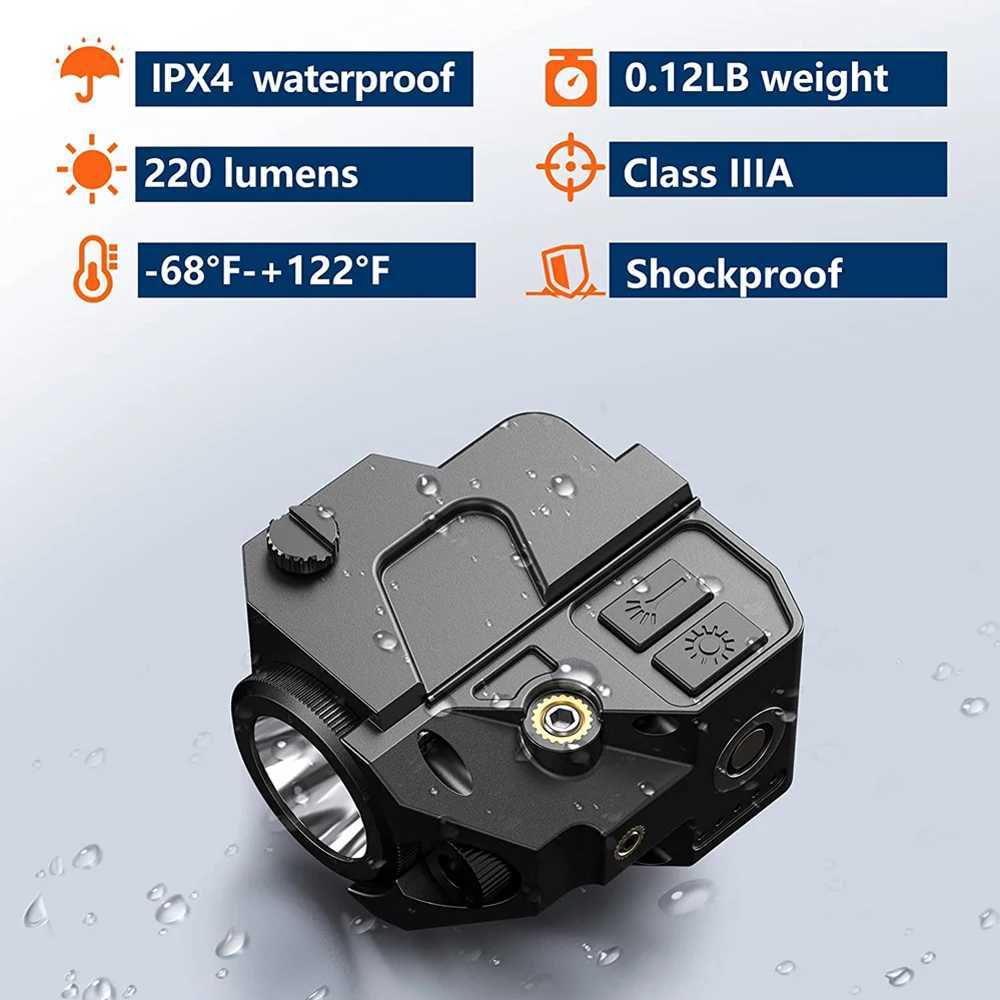 500 Lumens Pistol Light Weapon Light with Green Laser Gun Light Handgun Light Tactical Flashlight Charging for ShootingXJ250303