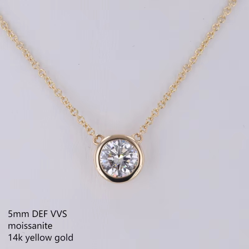 Wholesale Round 5mm 0.5ct DEF VVS Mossanite 40+5cm Pendant High Quality 14K Gold Moissanite Necklace
