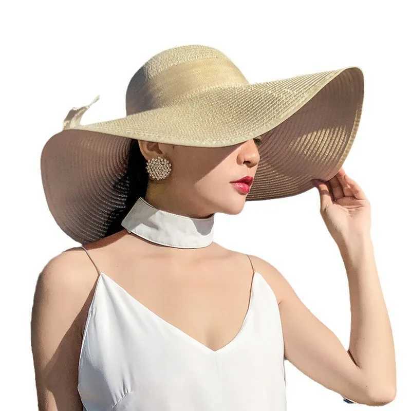 Summer Womens Sun Hat Extra Wide Brim Foldable Polyester Woven Craft Perfect for Sun Protection at the BeachXJ250304