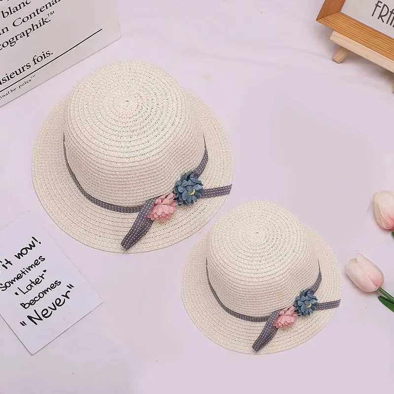 Summer Str Hats for Beach Mom and Daughter Sun Panama Hats Simple Bow Kids Women Girl La Sunshade Bohemia Beach Vocation CXJ250304
