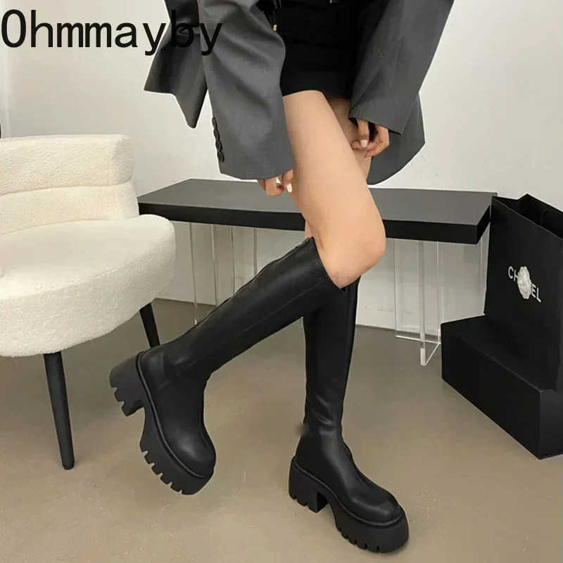 Winter High Boots For Wen Fion Back Zippers Long Boots Fem Elegant Platform Thick Bott Wens Knight Botties Z250304