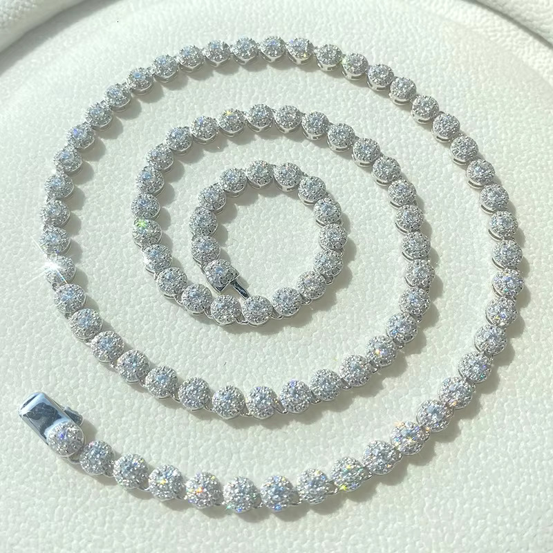 Iced Out 5mm Round Tennis Cluster k Chain Sterg Sier Moissanite Dia Necklace for Men Women
