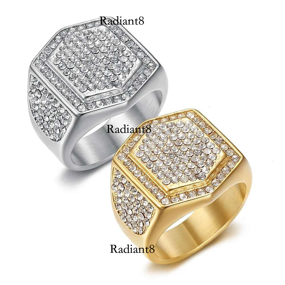 Hip Hop Full Rhie Larger Finger Rings for Men Shiny Stainless Steel Golds Color tail Ring Gift Party Jewelry Wholesale