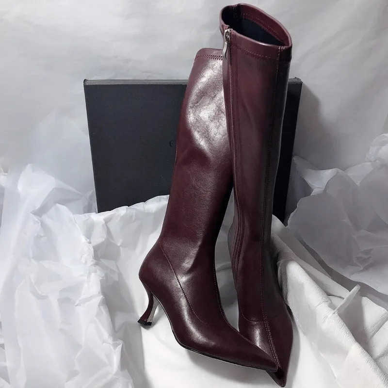 Winter New Thin Heel Cotton Boots Wens Fion Pointed Side Zipper Anti-slip Wear-resistant High Boots Z250304