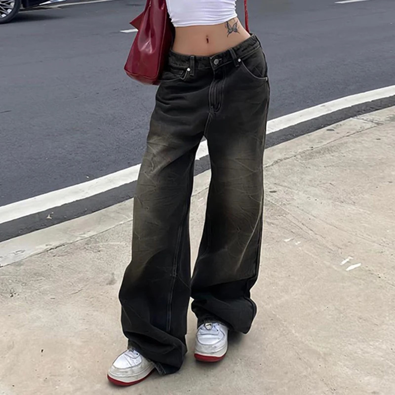 Darlingaga Streetwear Grunge Baggy Jeans Women Vintage Distressed Straight Leg Y2K Denim Pants 90s Aesthetic Outfits Washed Chic 250228