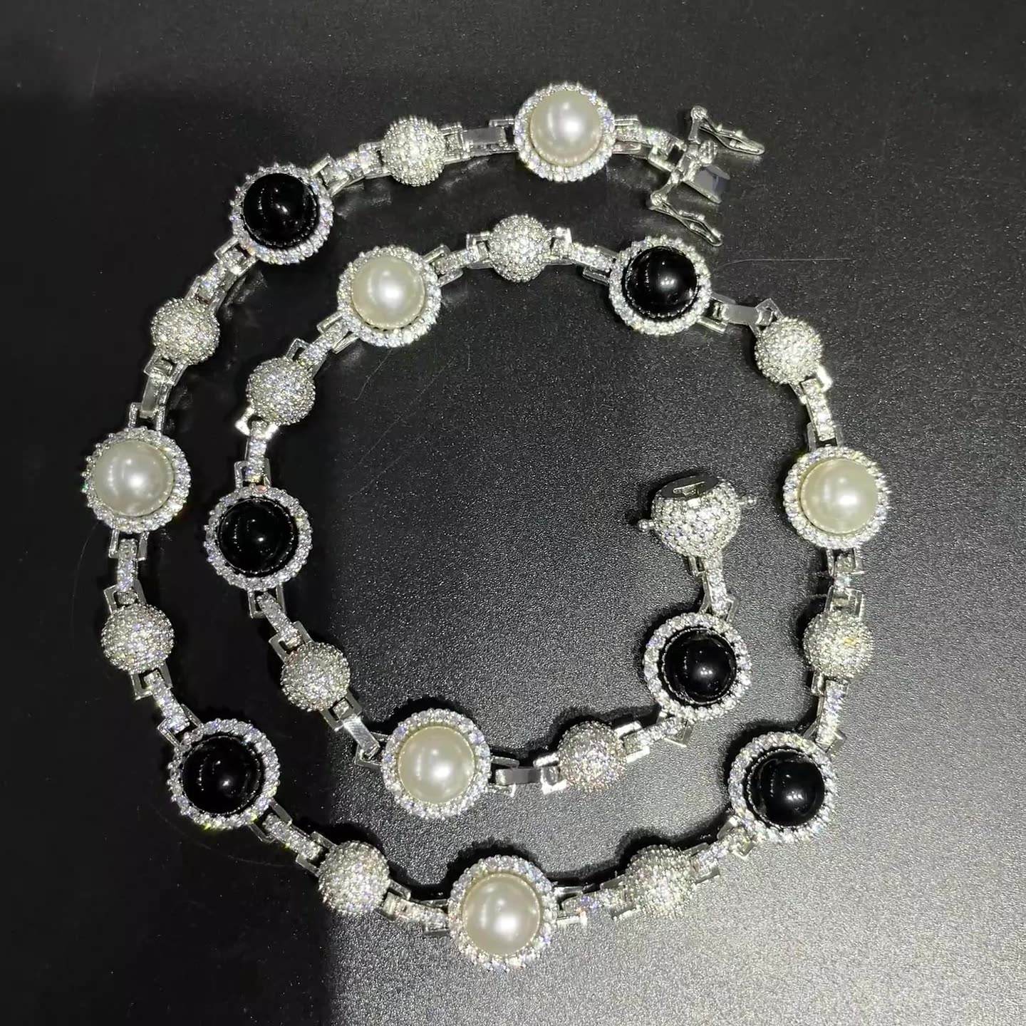 Hip Hop Men Charm Black Pearl Bead Chain Necklaces Retro Stacked Choker Jewelry Accessory