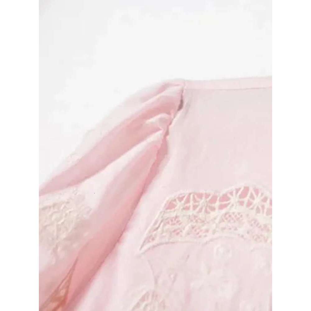 Women Long Sleeve Embroidery Blouse 100% Cotton Hollow Out Sweet O-Neck Ladies Single Breasted Casual Shirt 2025 Summer