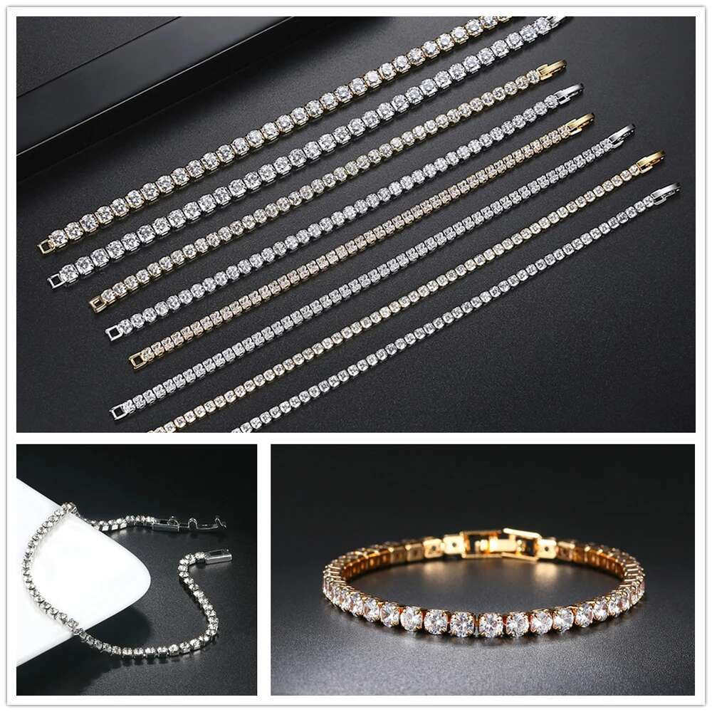 Women's Tennis Bracelet Hip Hop Trendy AAA+ Cubic Zirconia Sier Color Teen Girl Crystal Chain on The Hand Wedding Jewelry H086