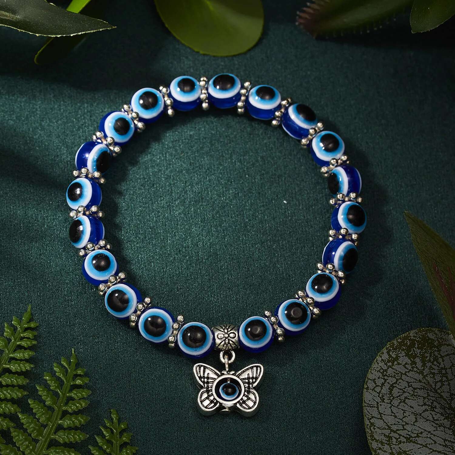 Classic Turkish Lucky Bracelets for Men Women Blue Evil Eye Palm Butterfly Pendant Beads Bangles Handmade Charm Jewelry