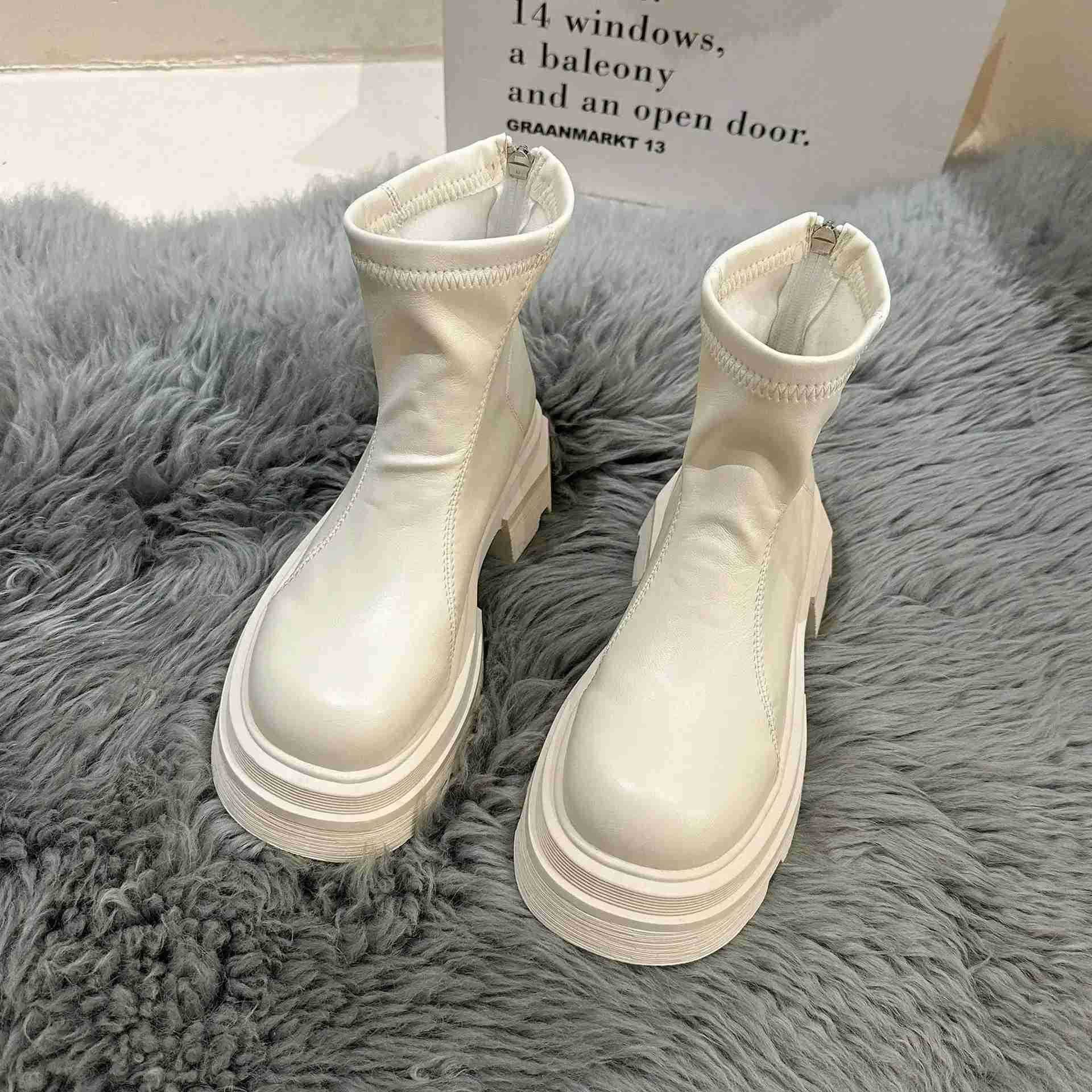Wen Platform Ankle Boots Fion Ladies Thick Sole Round Toe Ankle Boots Short Boots Winter Motorcycle Boot Bottine 2024 Z250304