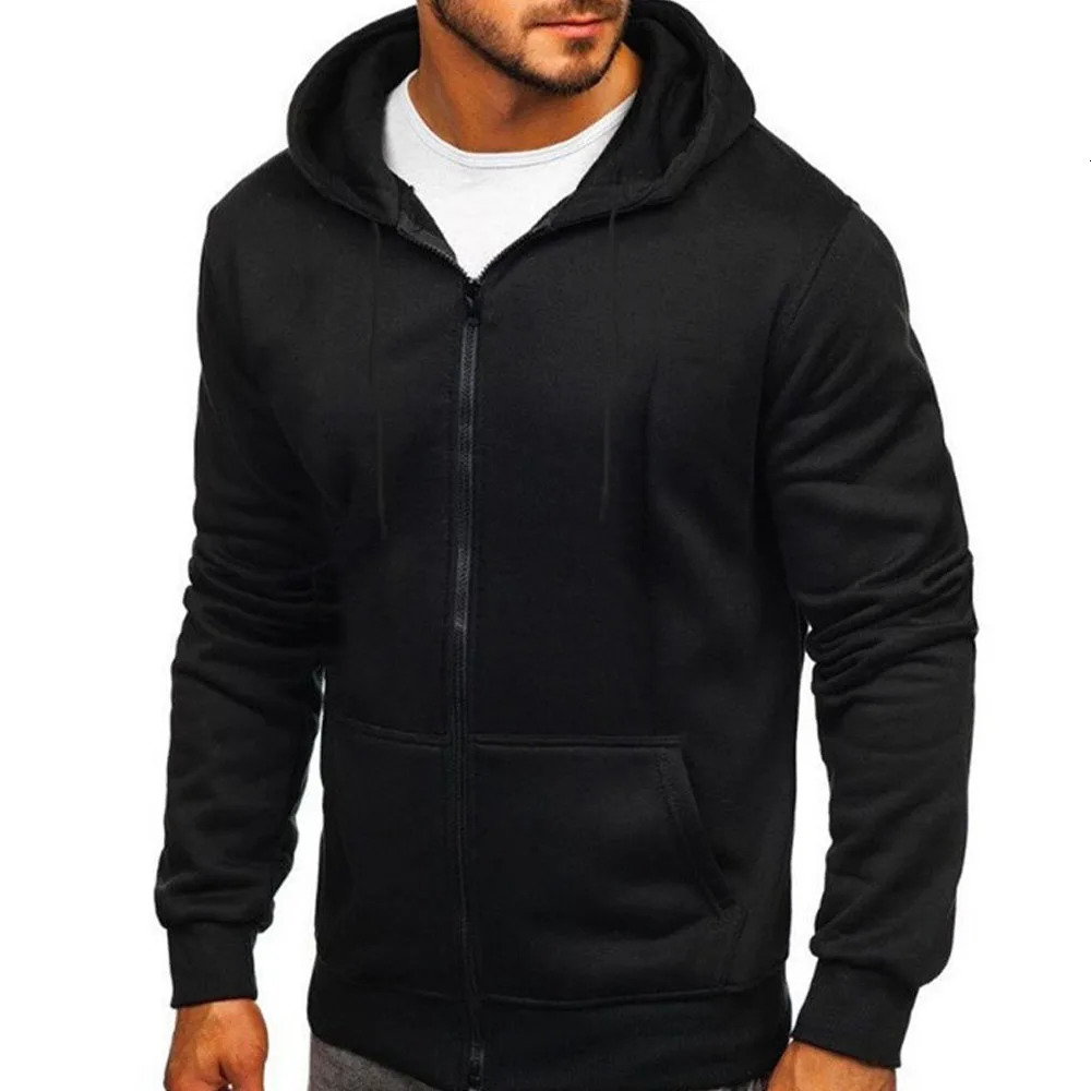 Mens Hoodie Solid Color Basic Hooded Jacket Cardigan Sweatshirt Spring Autumn Casual Men Streetwear Tracksuit Male 250304