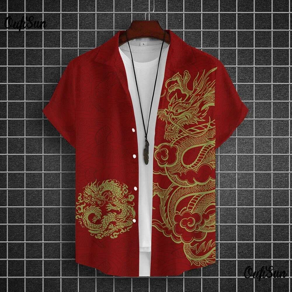 2025 Summer New Dragon Totem Designer 3D Printed Short Sleeve Shirt Large Loose Fashion Men's Top 2025 Beach Breathable Comfortable Shirt
