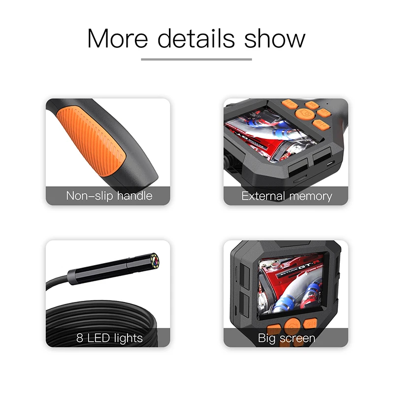 Endoscope Camera with Light 2 8 Inch Screen Scope Camera HD1080P 8MM Lens Pipe Inspection USB Borescope 8 LED 2600mAh