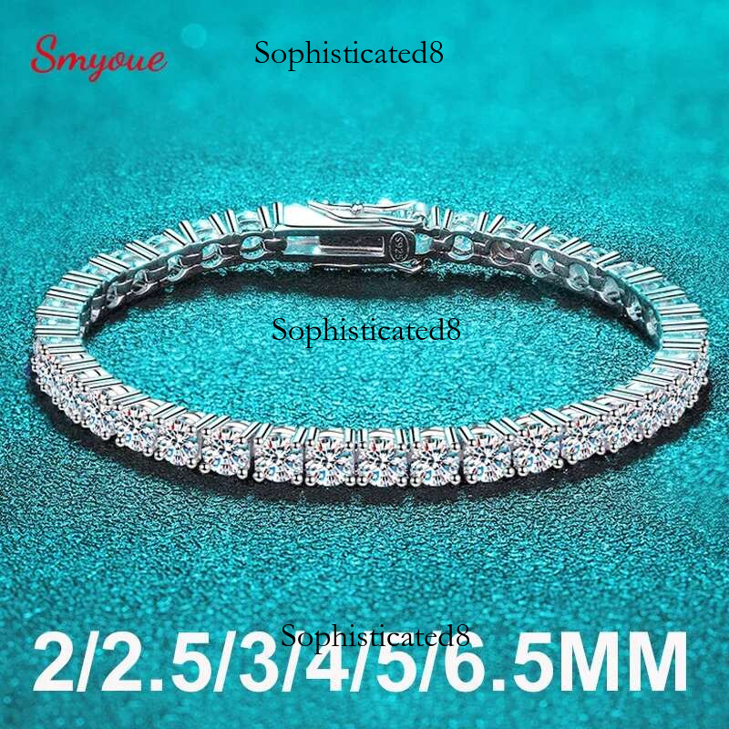 Smyoue 2-6.5mm Real Moissanite Tennis Bracelet for Women Christmas Gift Platinum Plated 100% Sterg Sier Wedding Jewelry
