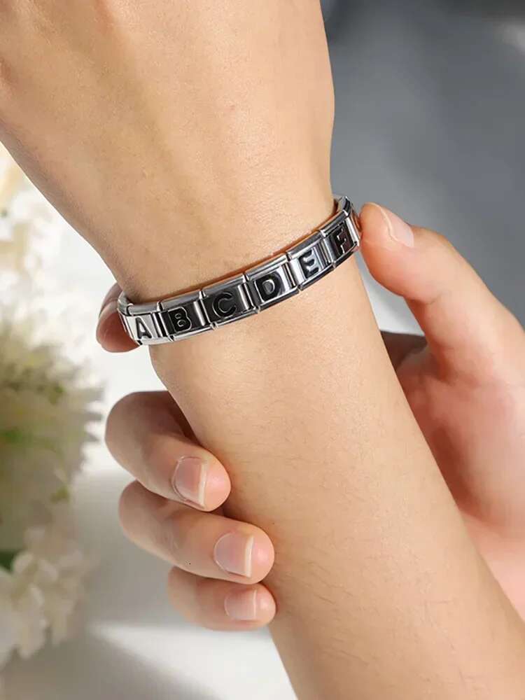 Original Daisy Black 26 Letters A-Z Italian ks Charm Fit 9mm Stainless Steel Bracelet Jewelry DIY Making DJ006