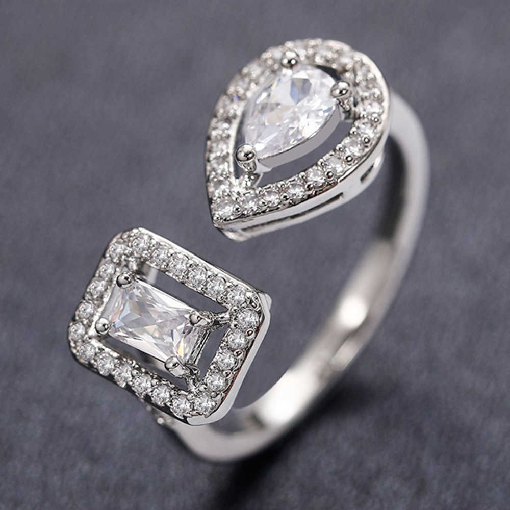 Couple Rings Adjustable fashion hot selling new multi-color square long zircon Earring Ring ring opening r5098 H25303