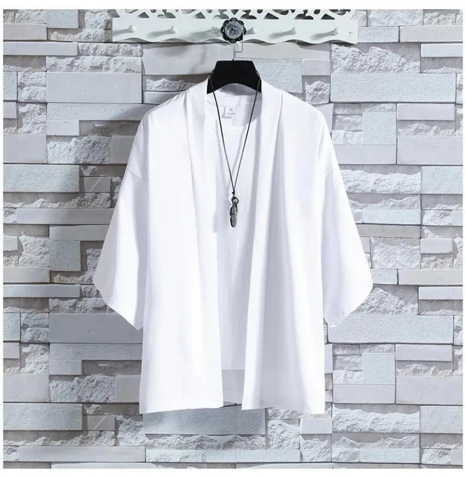Mens Kimono Shirt Traditional Japanese Style Clothing Male Open Front Cardigan 34 Sleeve Yukata Coat Haori Casual Beach Shirts 250303 - view 6