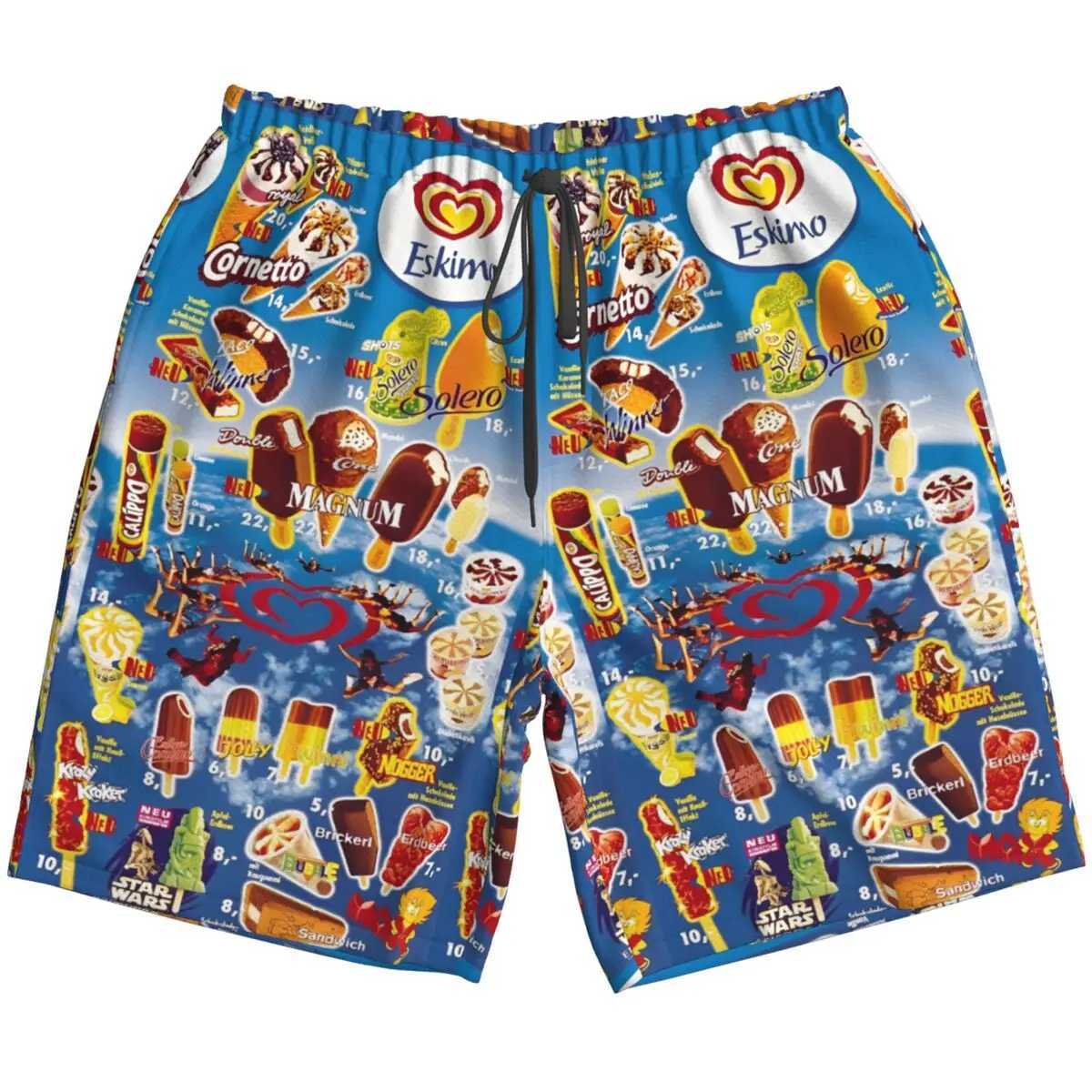 Chocolate Icecream Graphic Beach Shorts Hawaii Sport Beach Short Pant Men Frozen Ice Lolly Cornet Ice Cream Unisex Short pantsT250304