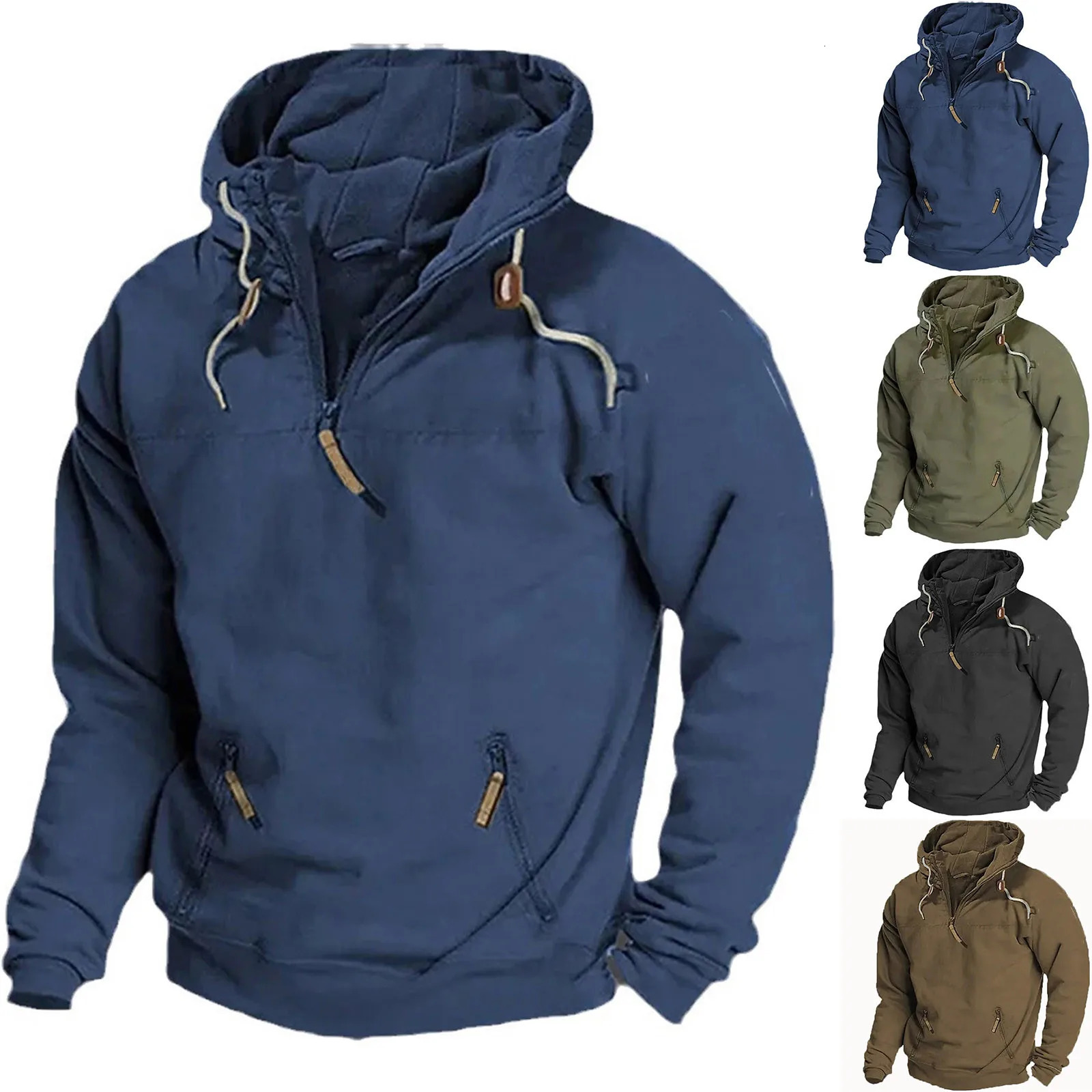 Sweatshirts For Men Mens Autumn And Winter Oversize Loose Plus Size Half Zipper Hooded Pullover 250304