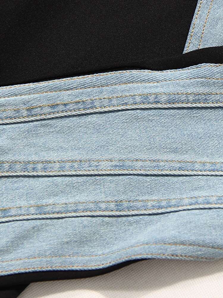 EAM High Waist Blue Color-Block Pockets Long Pencil Jeans New Loose Women Trousers Fashion Tide Spring Autumn 2025 Wt05205