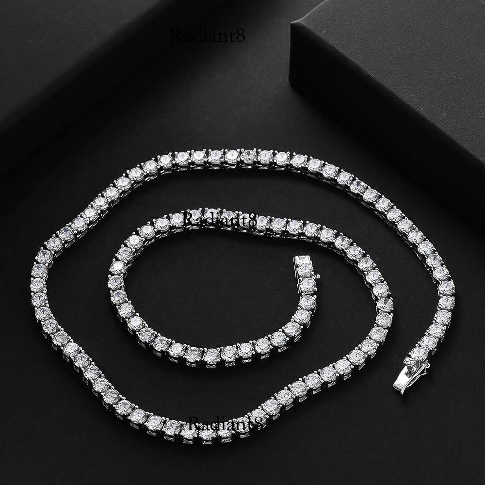 OEVAS 100% Sterg Sier Full 3mm/4mm High Carbon Dia Tennis Chains Necklace Sparkg Party Fine Jewelry Gifts