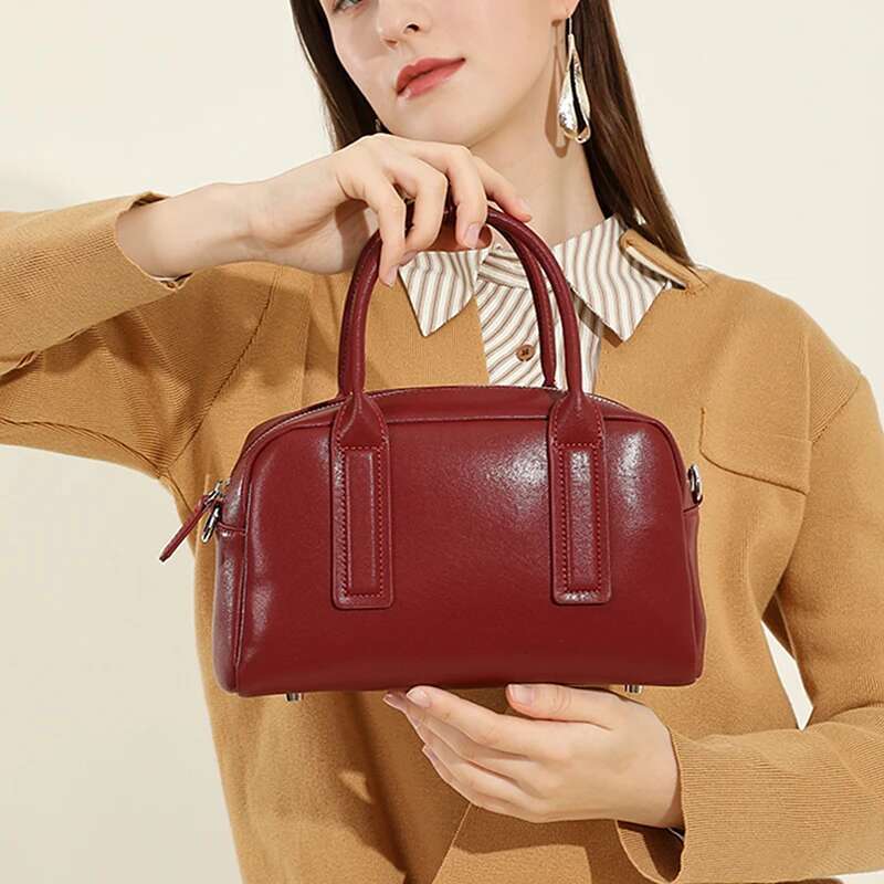 Cowhide Genuine Leather Boston Small Shoulder Bags For Women Trend Designer Crossbody Purses Tote Ladies Handbags