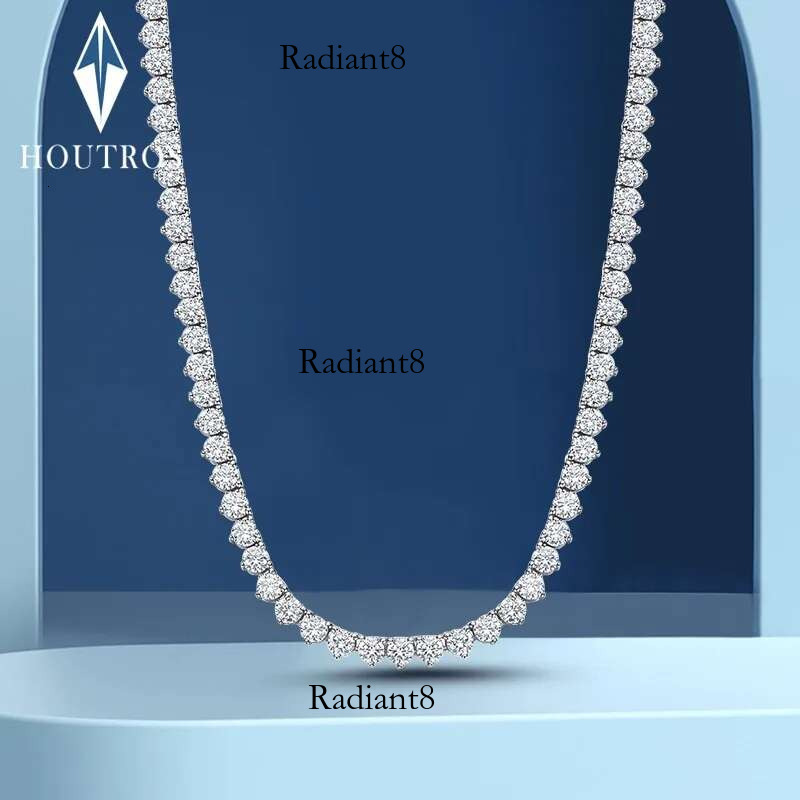 Houtros 3mm Full Moissanite Tennis Necklace Sterg Sier 3 Prong Dia Neck Chain Wedding Party Jewelry GRA
